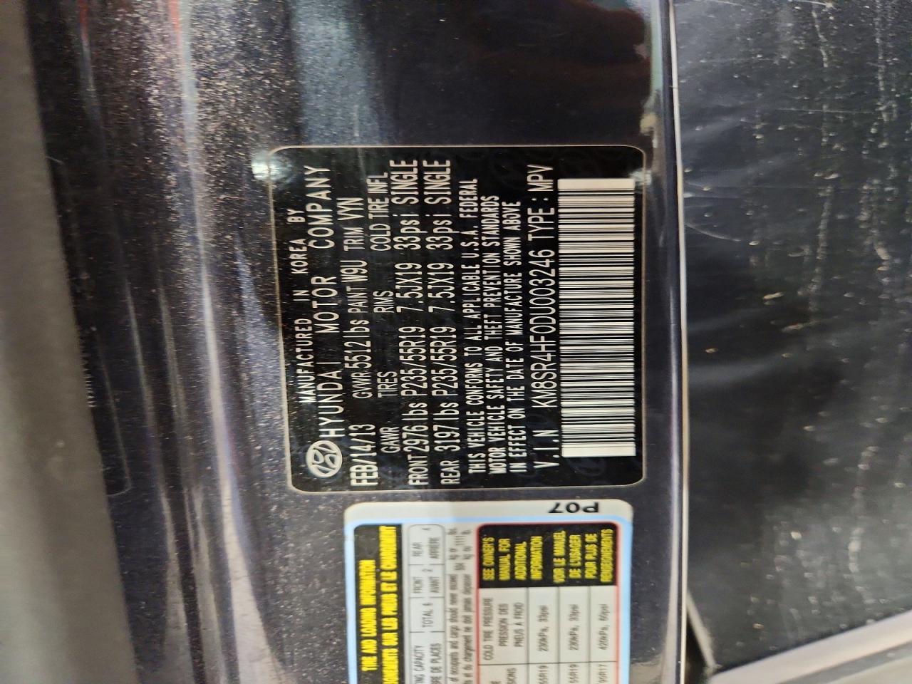 2013 Hyundai Santa Fe Limited Синий vin: KM8SR4HF0DU003246