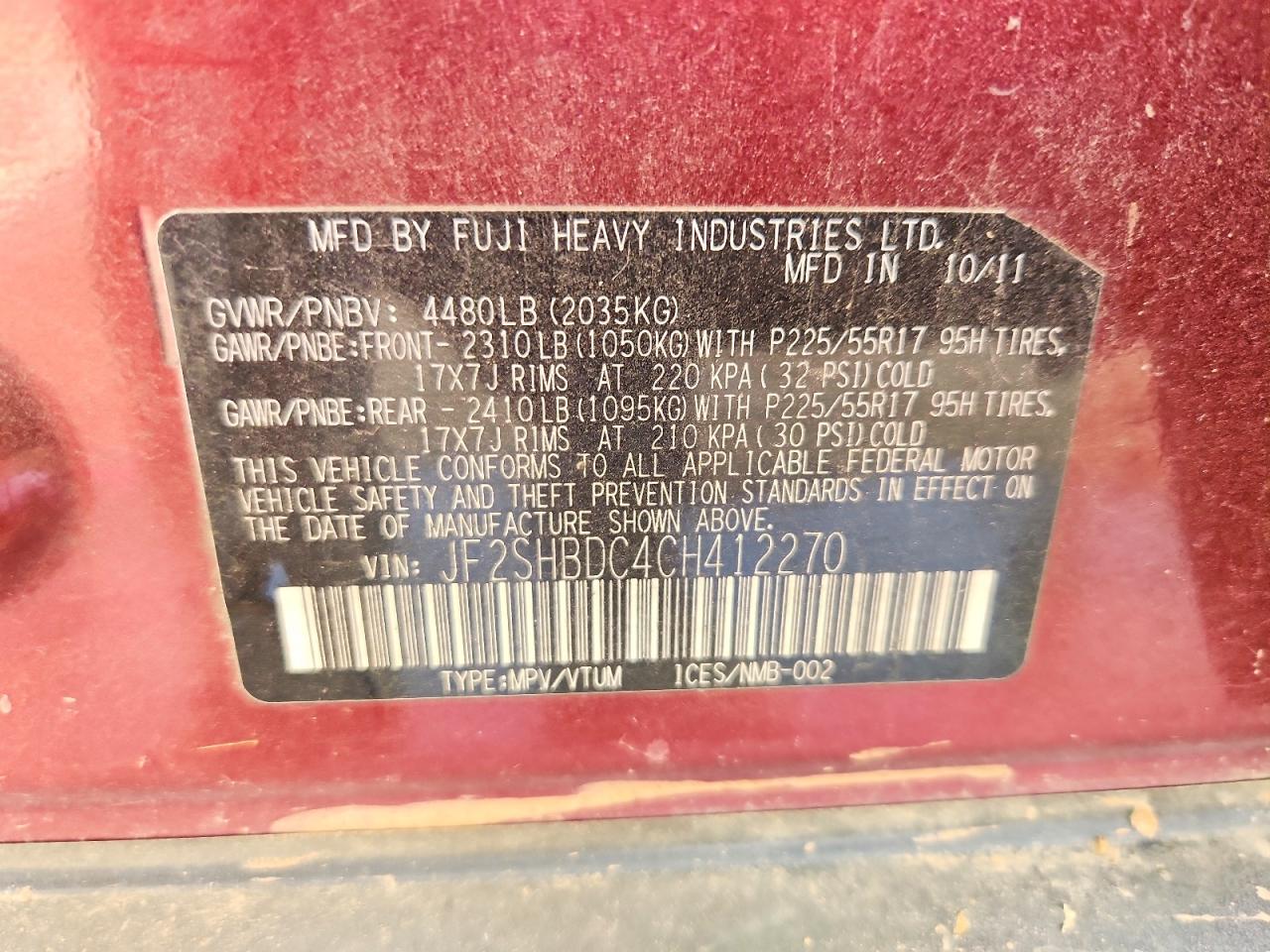 2012 Subaru Forester 2.5x Premium Red vin: JF2SHBDC4CH412270