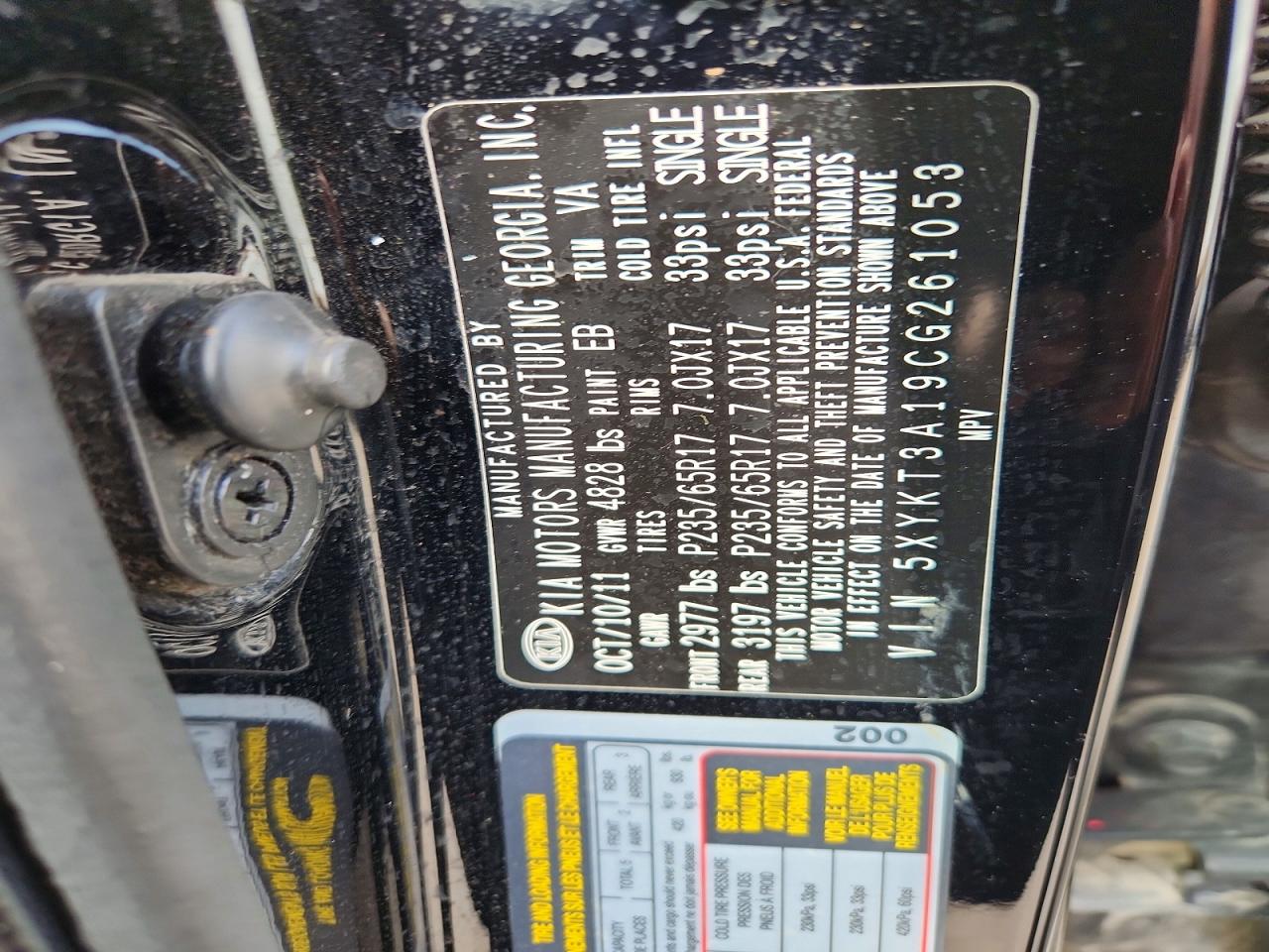 2012 Kia Sorento Lx Black vin: 5XYKT3A19CG261053