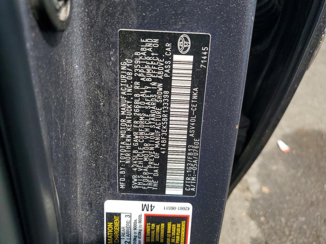 2011 Toyota Camry Le Charcoal vin: 4T4BF3EK5BR133398