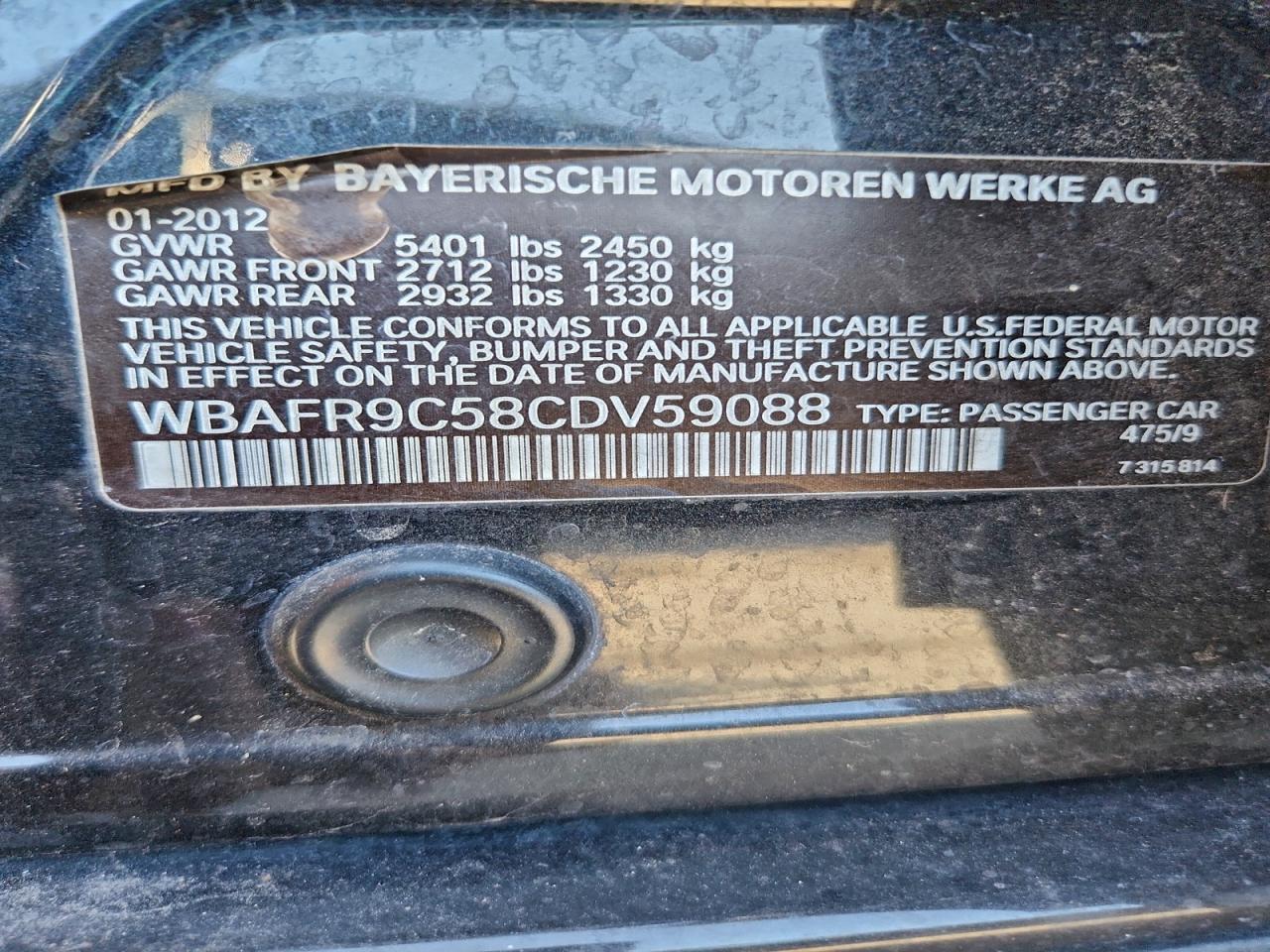 2012 Bmw 550 I Black vin: WBAFR9C58CDV59088