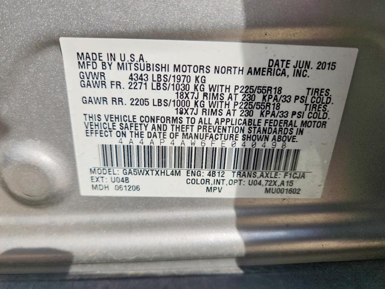 2015 Mitsubishi Outlander Sport Se Серебряный vin: 4A4AP4AW6FE040498