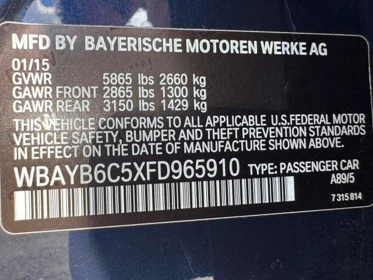 2015 Bmw 750 Xi Blue vin: WBAYB6C5XFD965910