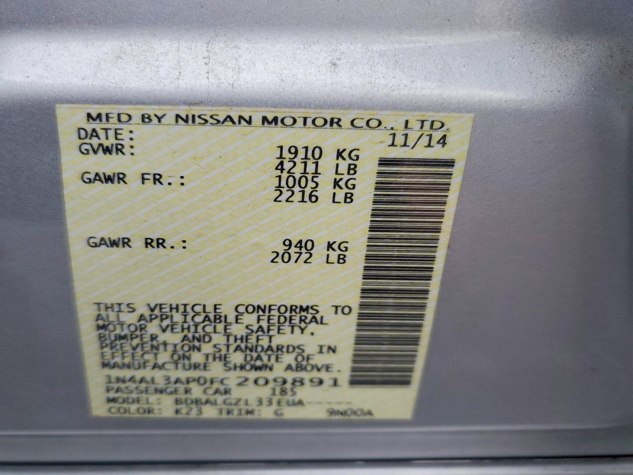 2015 Nissan Altima 2.5 S Серебряный vin: 1N4AL3AP0FC209891