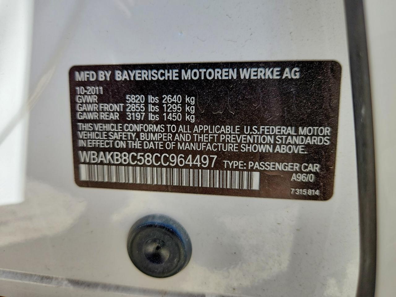 2012 Bmw 750 Li White vin: WBAKB8C58CC964497