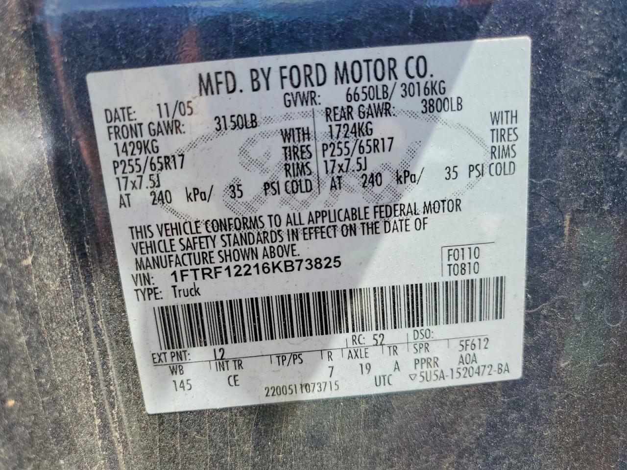 2006 Ford F150 Xl Синий vin: 1FTRF12216KB73825