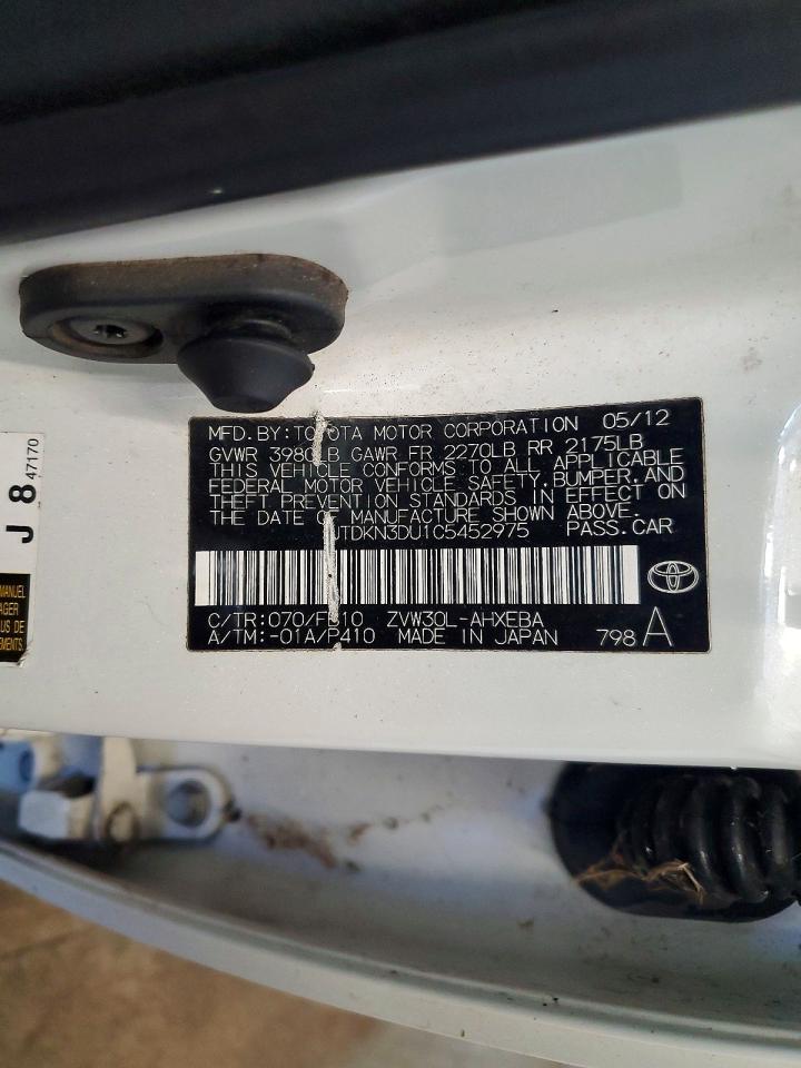 2012 Toyota Prius Two White vin: JTDKN3DU1C5452975
