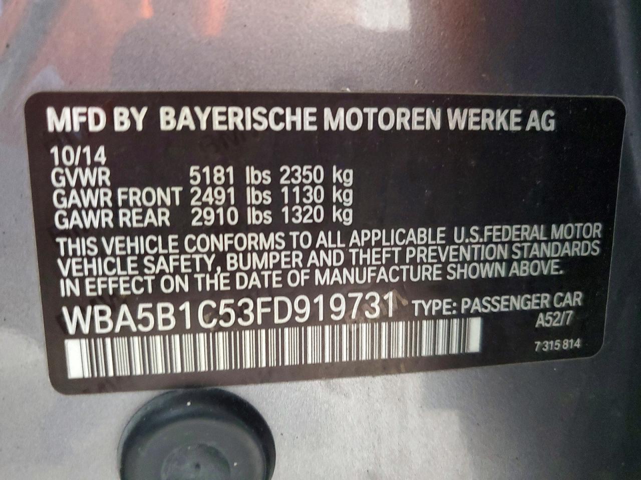 2015 Bmw 535 I Gray vin: WBA5B1C53FD919731