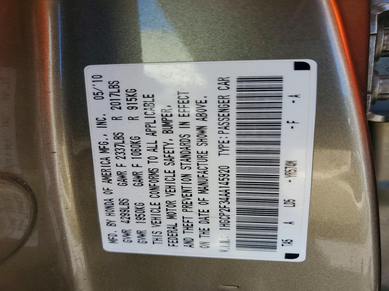 2010 Honda Accord Lx Золотой vin: 1HGCP2F34AA145920