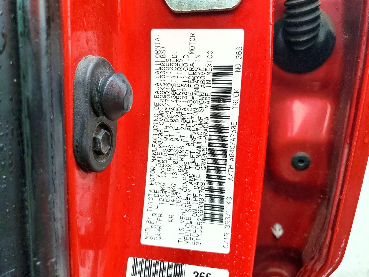 2009 Toyota Tacoma Double Cab Prerunner Red vin: 3TMJU62N99M077691