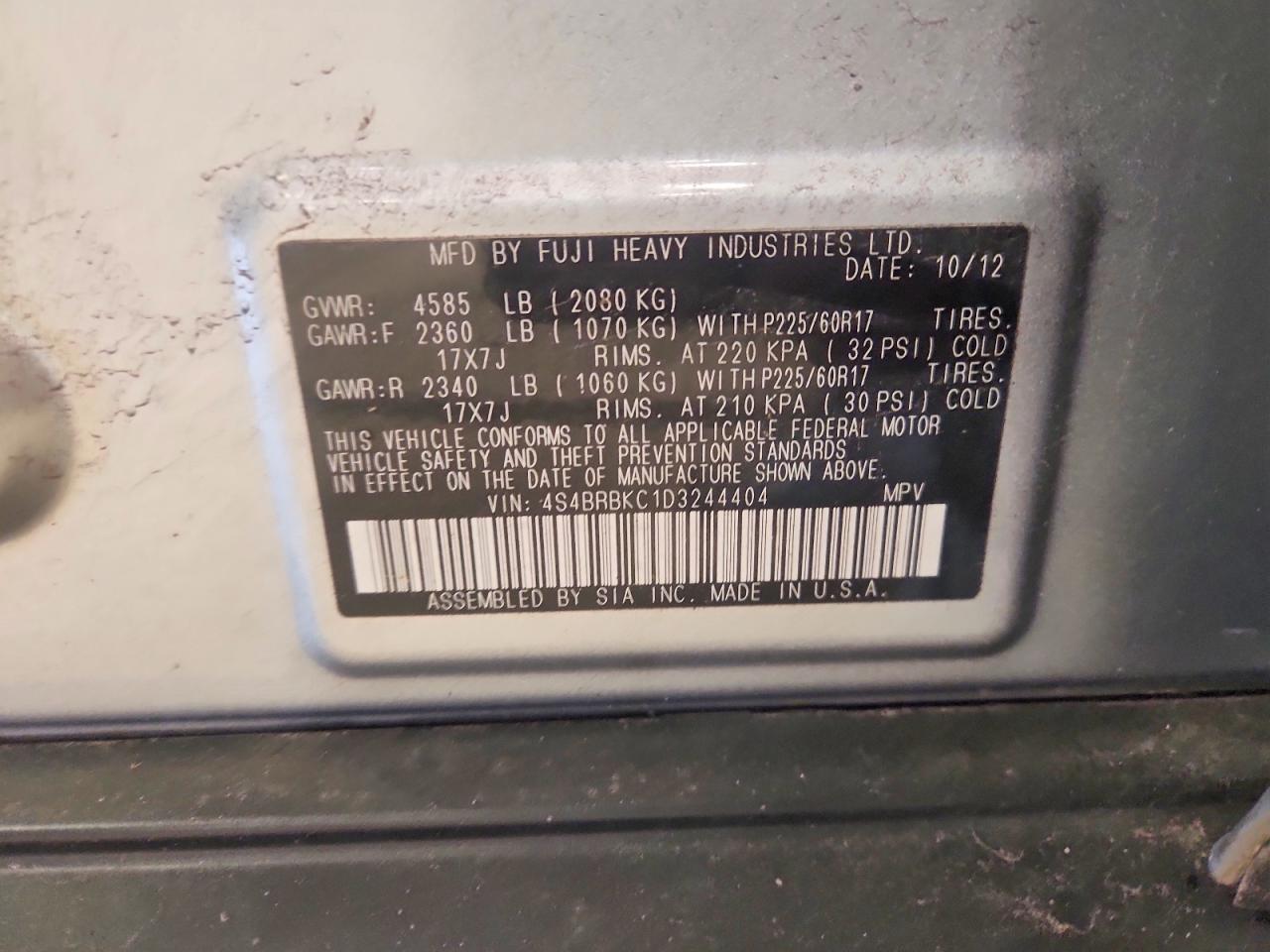 2013 Subaru Outback 2.5i Limited Серебряный vin: 4S4BRBKC1D3244404