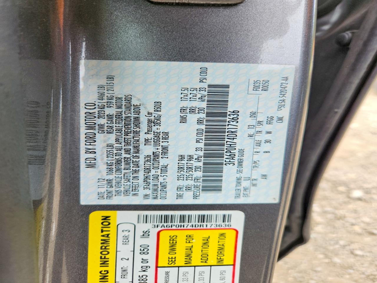 2013 Ford Fusion Se Gray vin: 3FA6P0H74DR173636