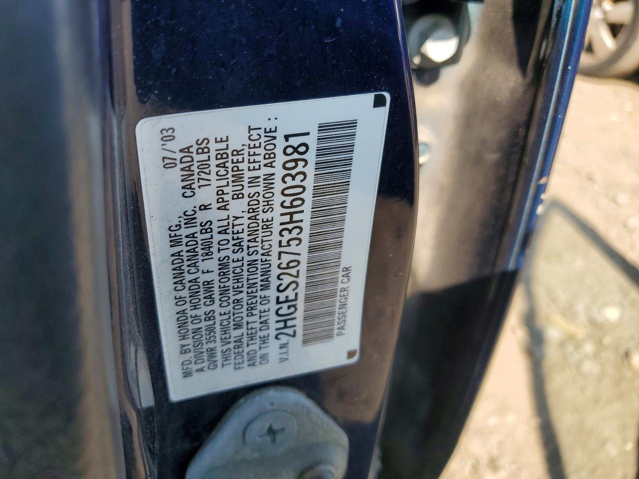 2003 Honda Civic Ex Blue vin: 2HGES26753H603981