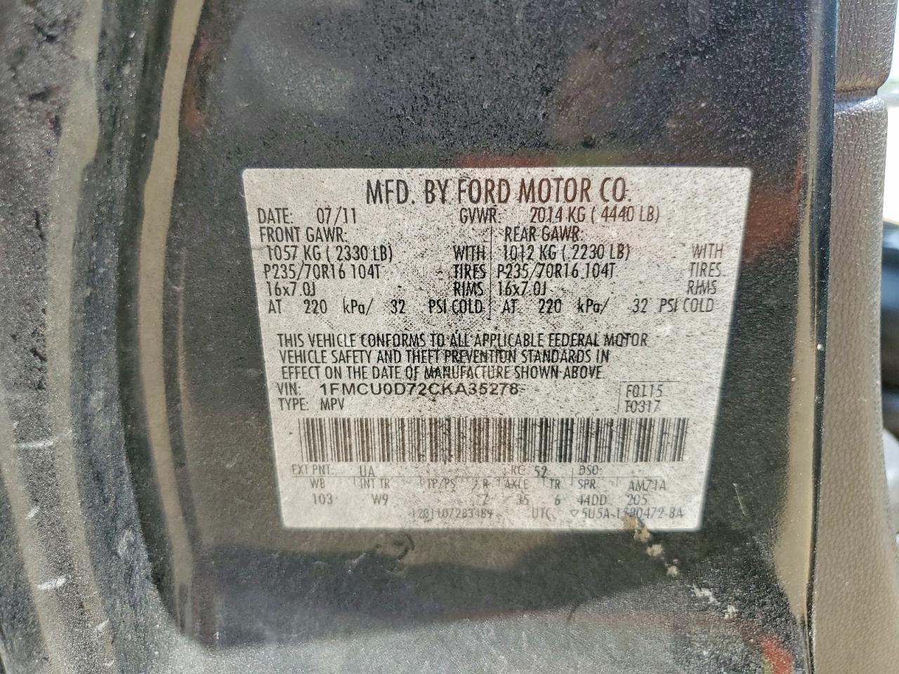 2012 Ford Escape Xlt Black vin: 1FMCU0D72CKA35278