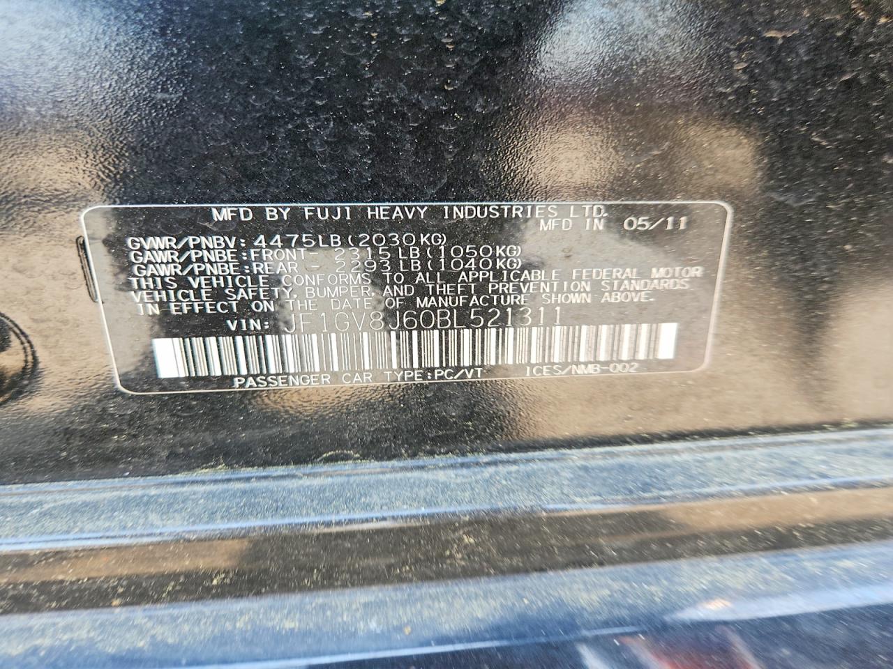 2011 Subaru Impreza Wrx Sti Black vin: JF1GV8J60BL521311
