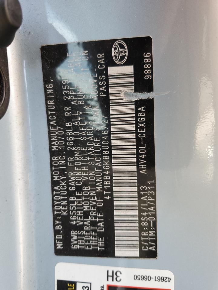 2008 Toyota Camry Hybrid Blue vin: 4T1BB46K88U046727