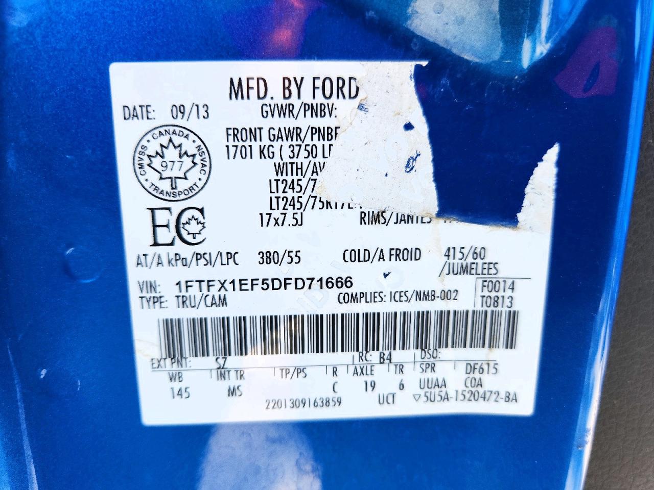 2013 Ford F150 Super Cab Blue vin: 1FTFX1EF5DFD71666