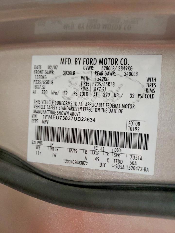 2007 Ford Explorer Xlt Silver vin: 1FMEU73837UB23634