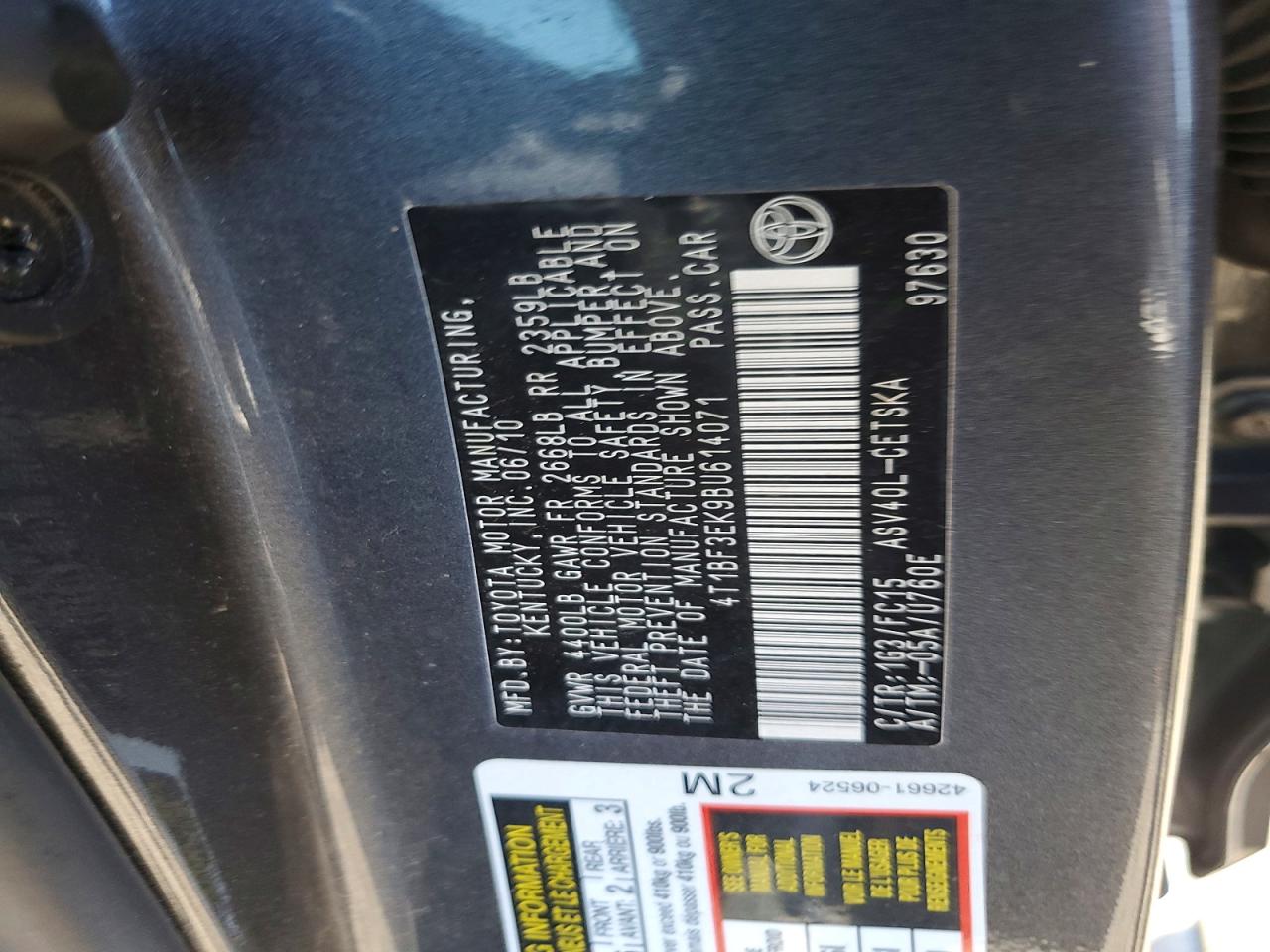 2011 Toyota Camry Se Серый vin: 4T1BF3EK9BU614071