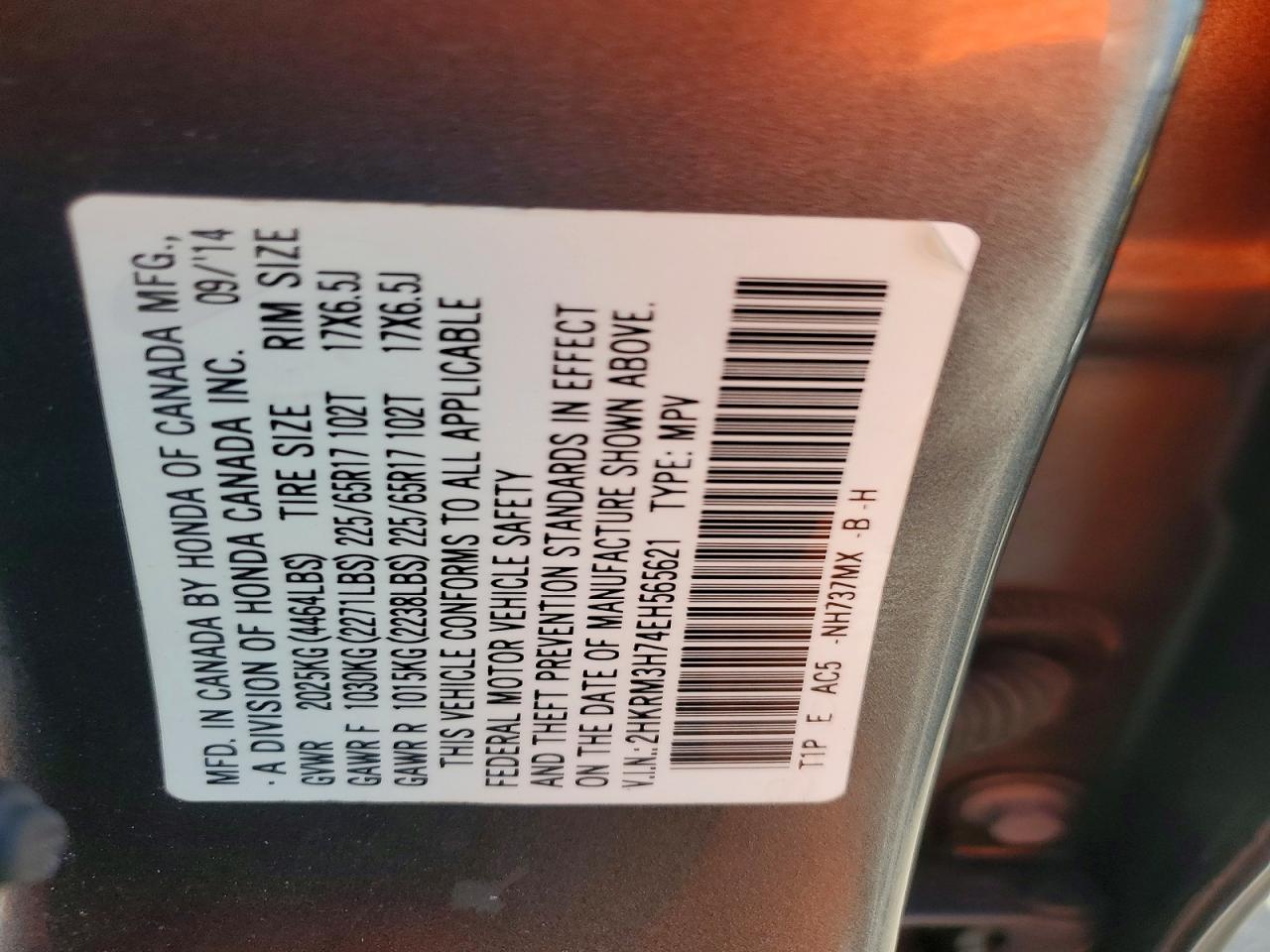 2014 Honda Cr-v Exl Серый vin: 2HKRM3H74EH565621