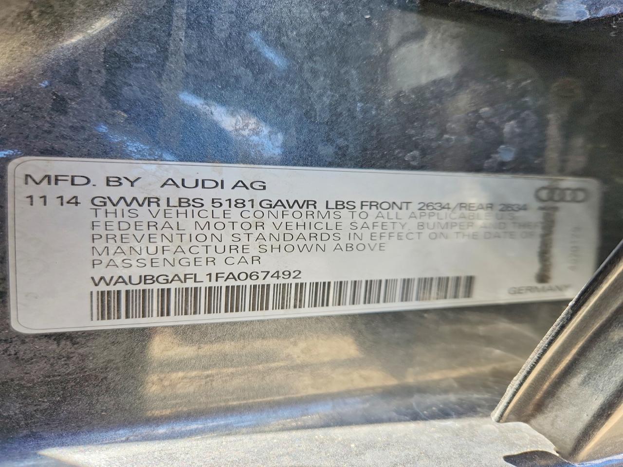 2015 Audi S4 Premium Plus Charcoal vin: WAUBGAFL1FA067492