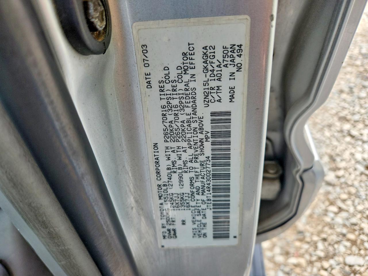 2003 Toyota 4runner Sr5 Silver vin: JTEBT14R430027734