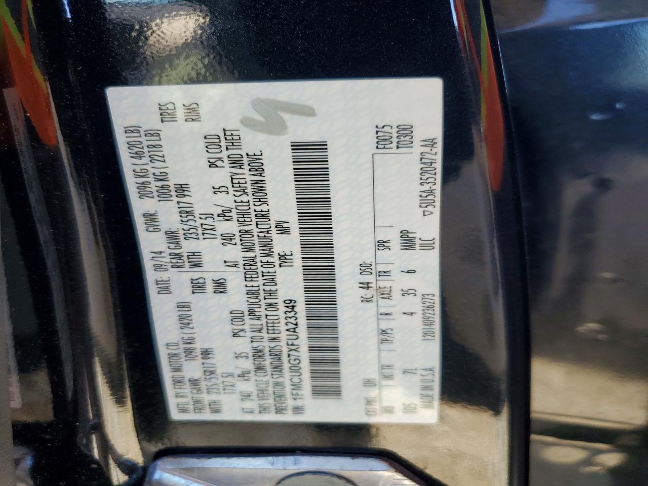 2015 Ford Escape Se Black vin: 1FMCU0G7XFUA23349
