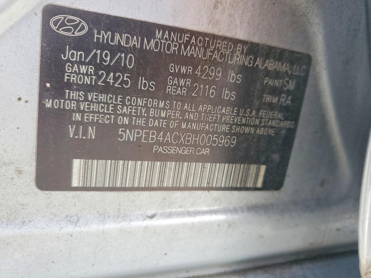 2011 Hyundai Sonata Gls Silver vin: 5NPEB4ACXBH005969