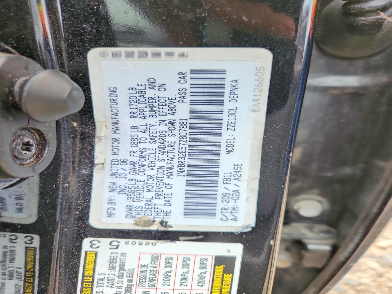 2007 Toyota Corolla Le Черный vin: 1NXBR32E57Z807881