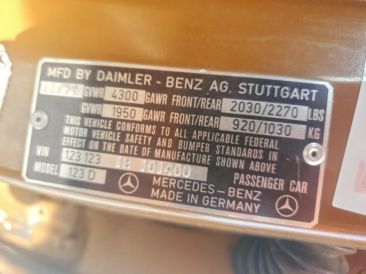 1980 Mercedes-benz 240 D Brown vin: 12312312161460