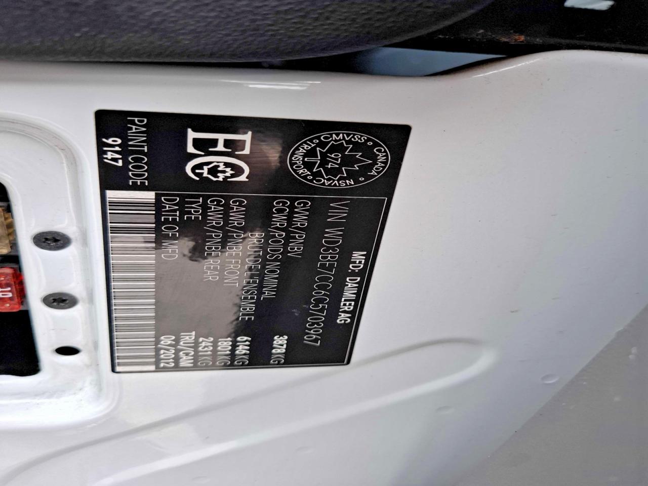 2012 Mercedes-benz Sprinter 2500 White vin: WD3BE7CC6C5703967