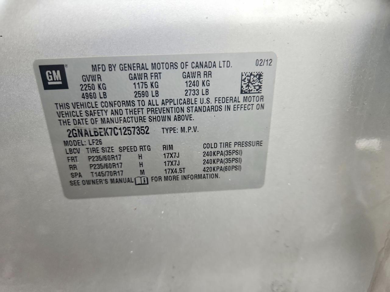 2012 Chevrolet Equinox Ls Серебряный vin: 2GNALBEK7C1257352