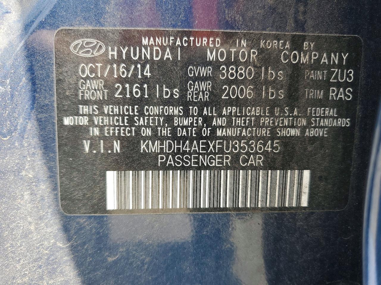 2015 Hyundai Elantra Se Синий vin: KMHDH4AEXFU353645