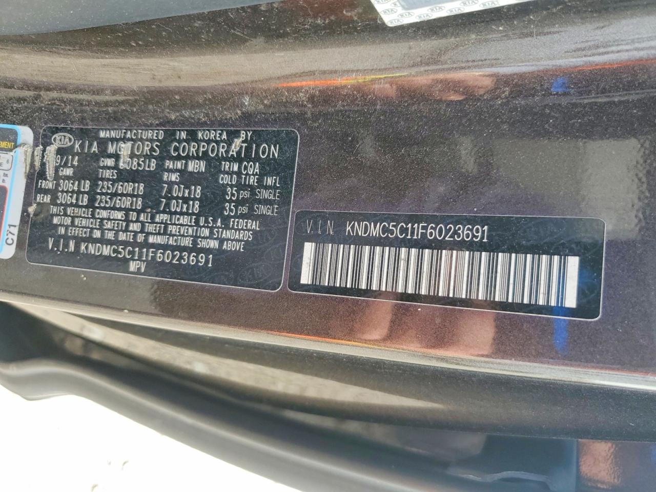 2015 Kia Sedona Ex Tan vin: KNDMC5C11F6023691