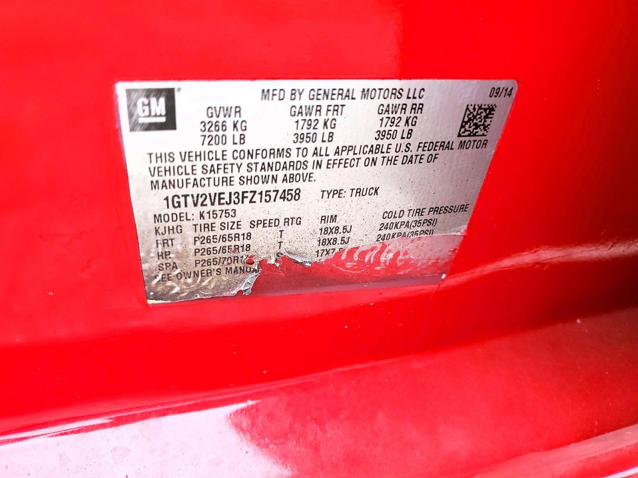 2015 Gmc Sierra K1500 Slt Red vin: 1GTV2VEJ3FZ157458