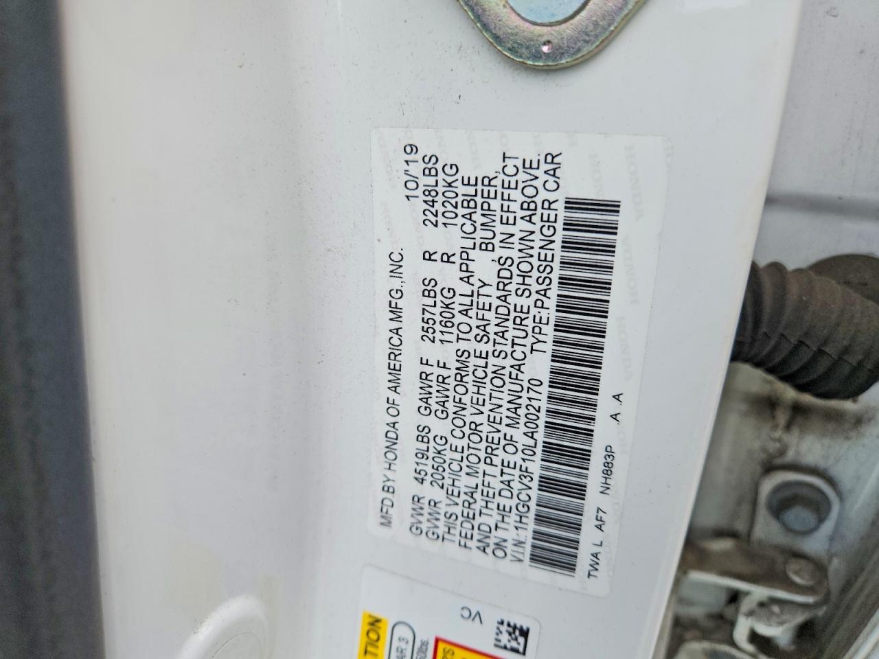 2020 Honda Accord Hybrid White vin: 1HGCV3F10LA002170
