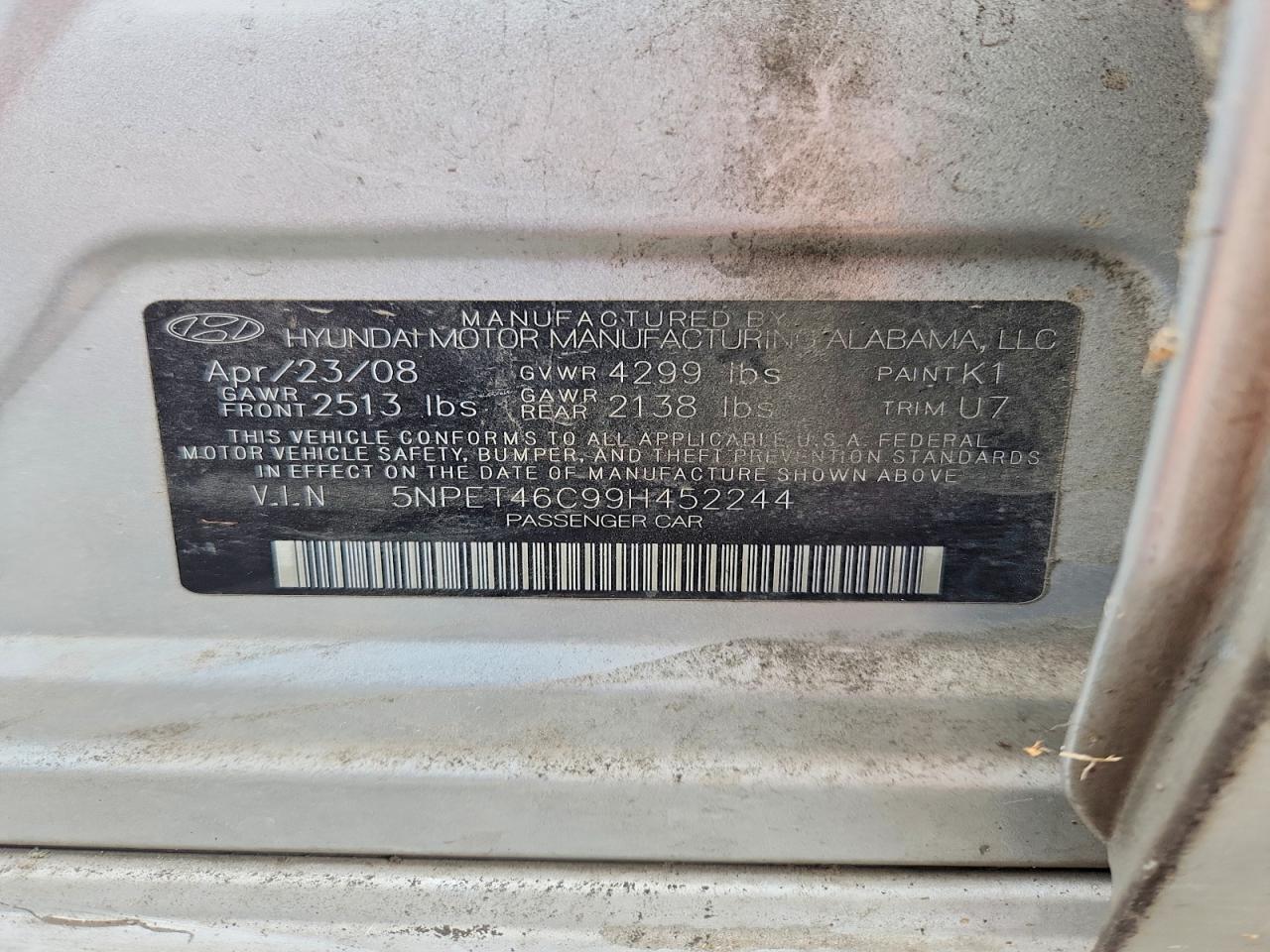 2009 Hyundai Sonata Gls Silver vin: 5NPET46C99H452244