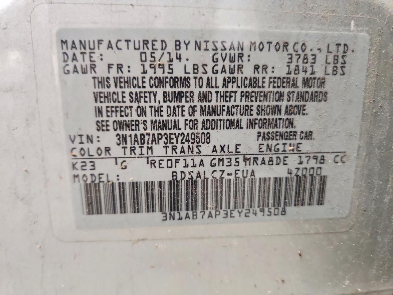 2014 Nissan Sentra Fe+ S Silver vin: 3N1AB7AP3EY249508