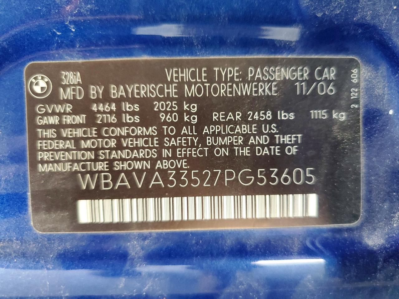 2007 Bmw 328 I Blue vin: WBAVA33527PG53605