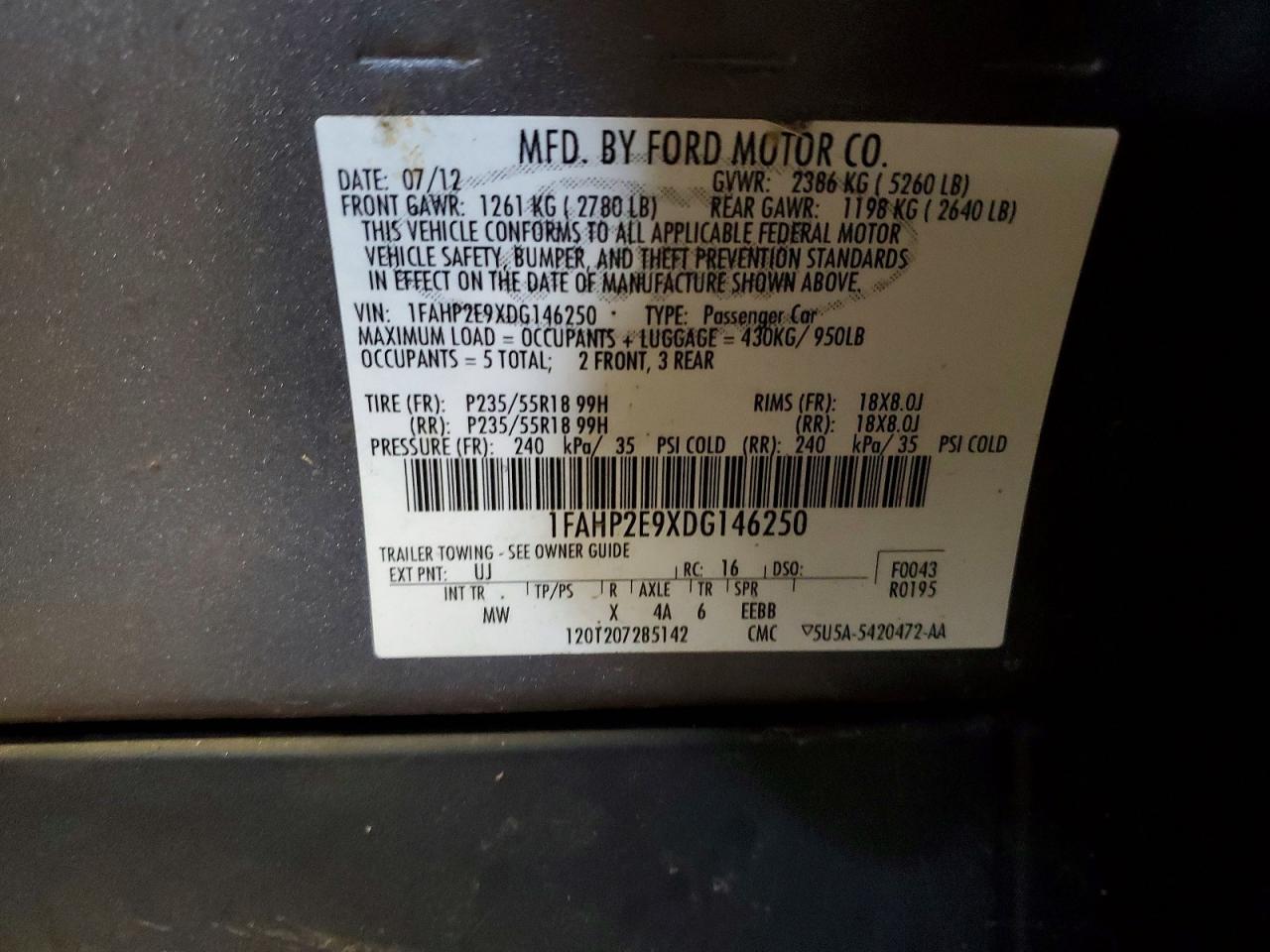 2013 Ford Taurus Sel Gray vin: 1FAHP2E9XDG146250