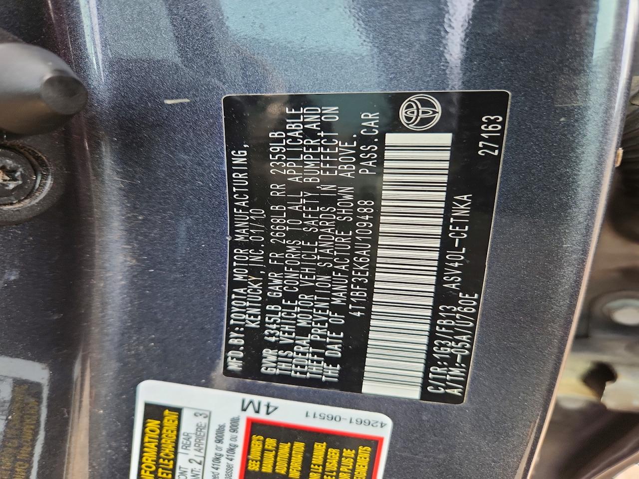 2010 Toyota Camry Le Gray vin: 4T1BF3EK6AU109488