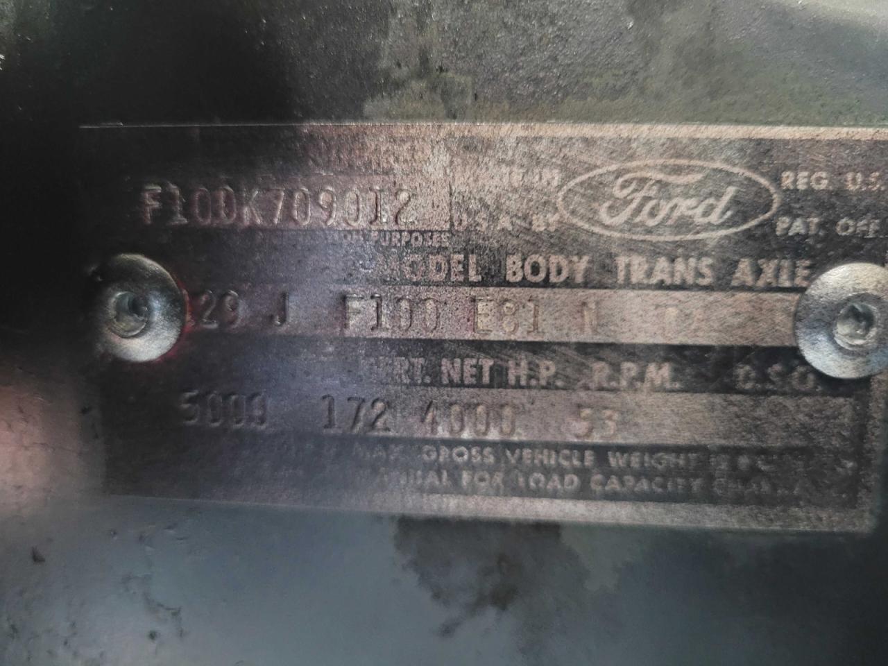 1965 Ford F100 Синий vin: F10DK709012