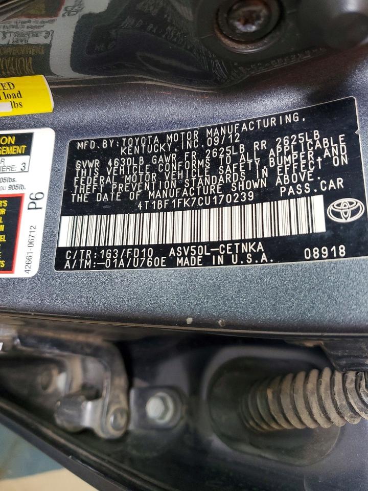 2012 Toyota Camry Le Gray vin: 4T1BF1FK7CU170239