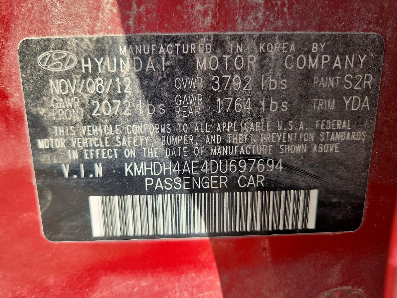 2013 Hyundai Elantra Limited Red vin: KMHDH4AE4DU697694