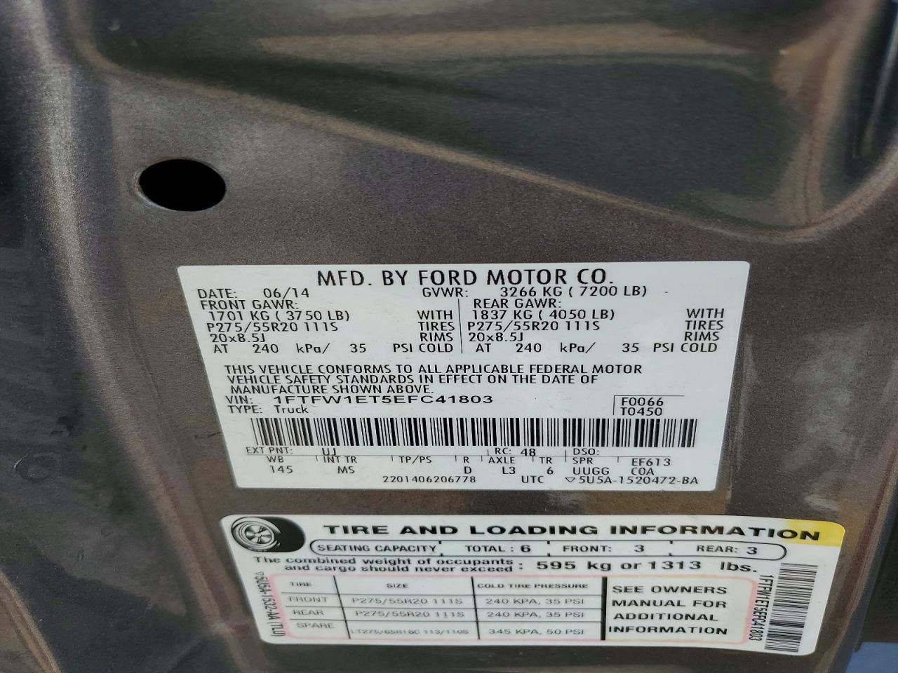 2014 Ford F150 Supercrew Gray vin: 1FTFW1ET5EFC41803