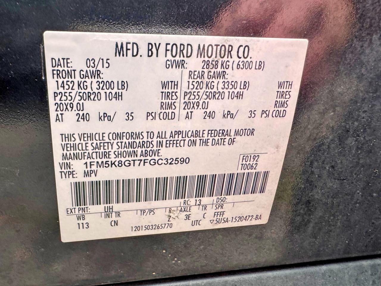 2015 Ford Explorer Sport Black vin: 1FM5K8GT7FGC32590