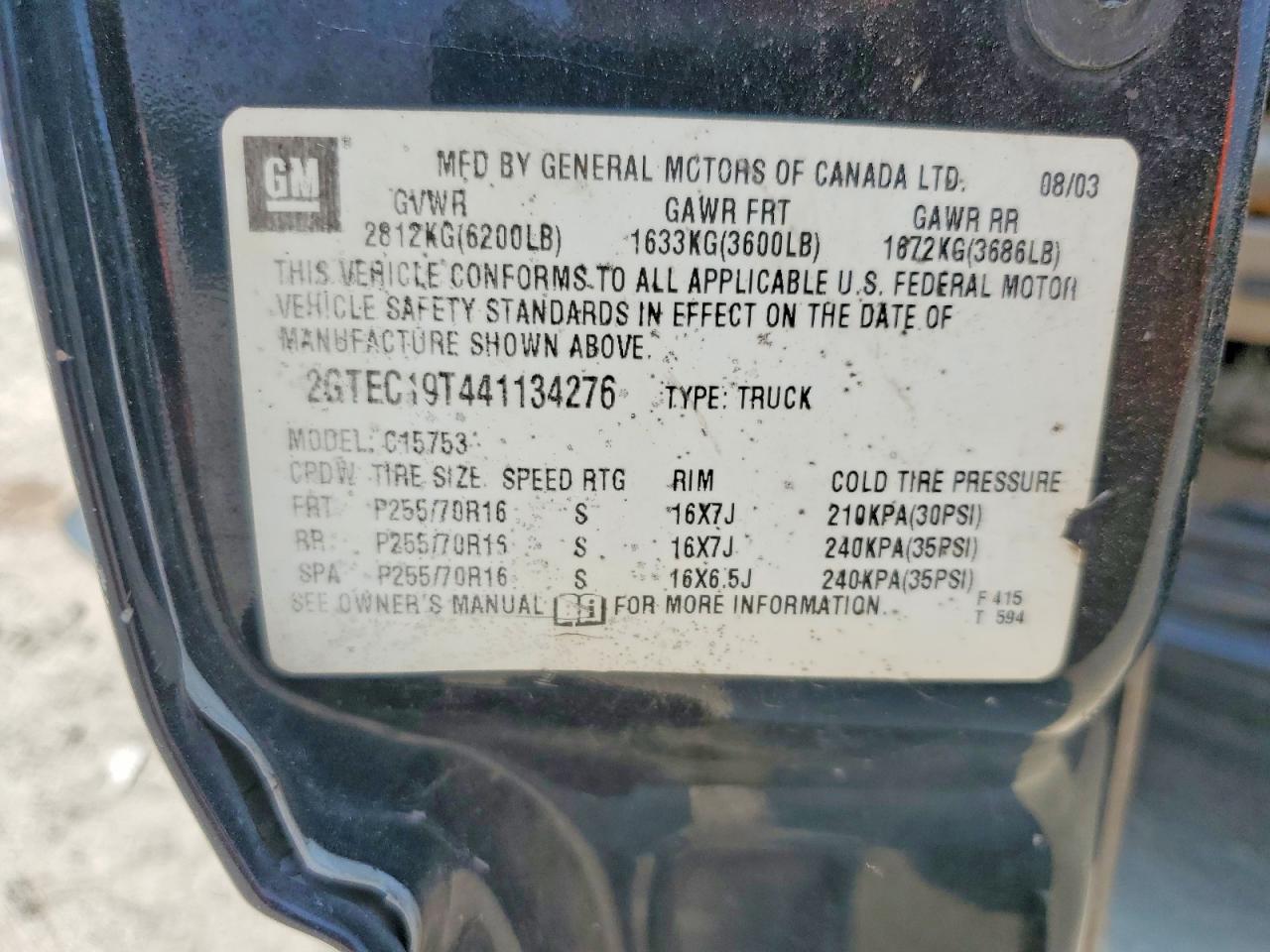 2004 Gmc New Sierra C1500 Black vin: 2GTEC19T441134276