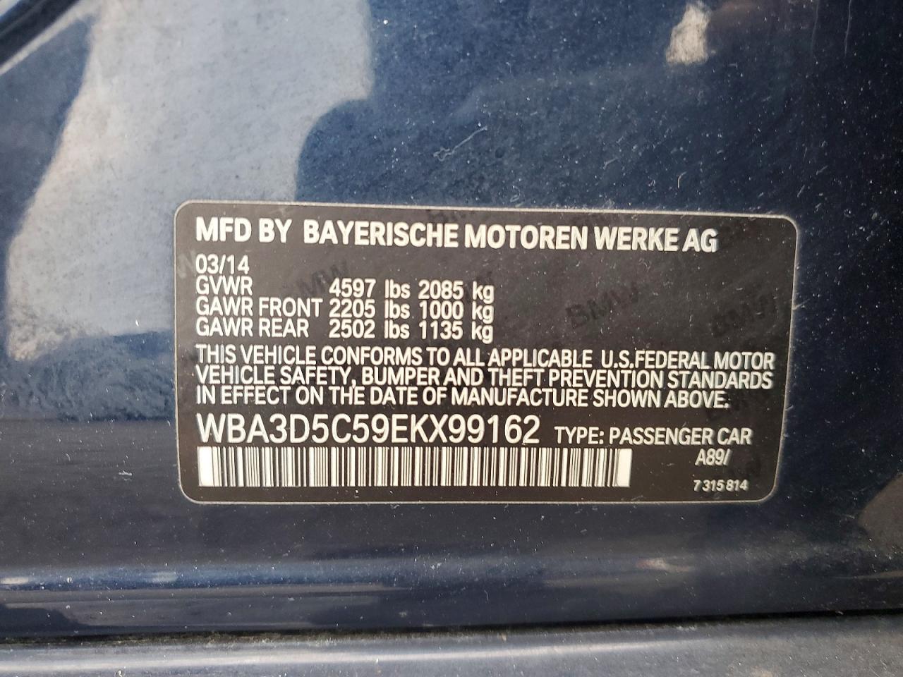 2014 Bmw 328 D Xdrive Blue vin: WBA3D5C59EKX99162