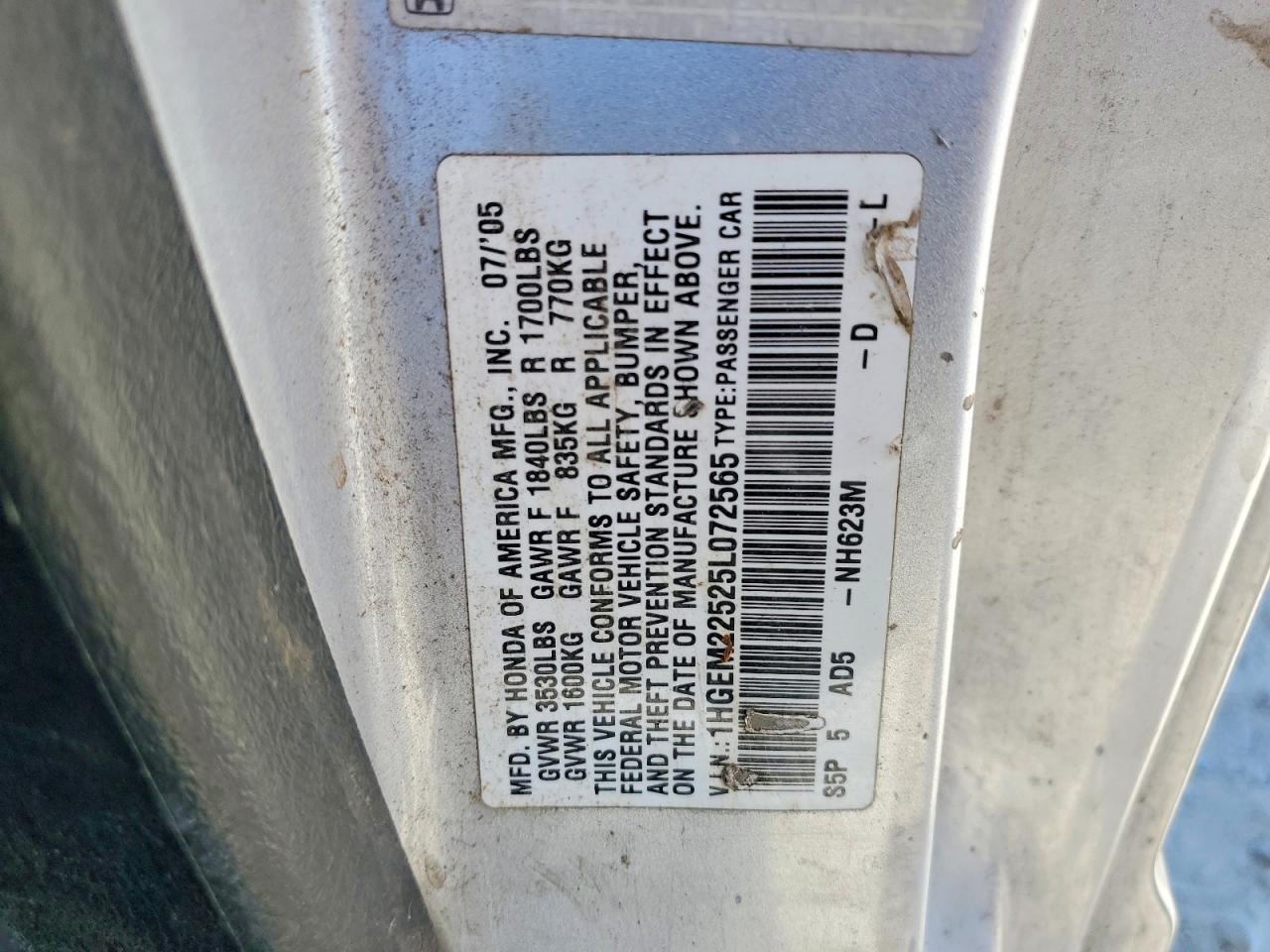 2005 Honda Civic Lx Silver vin: 1HGEM22525L072565
