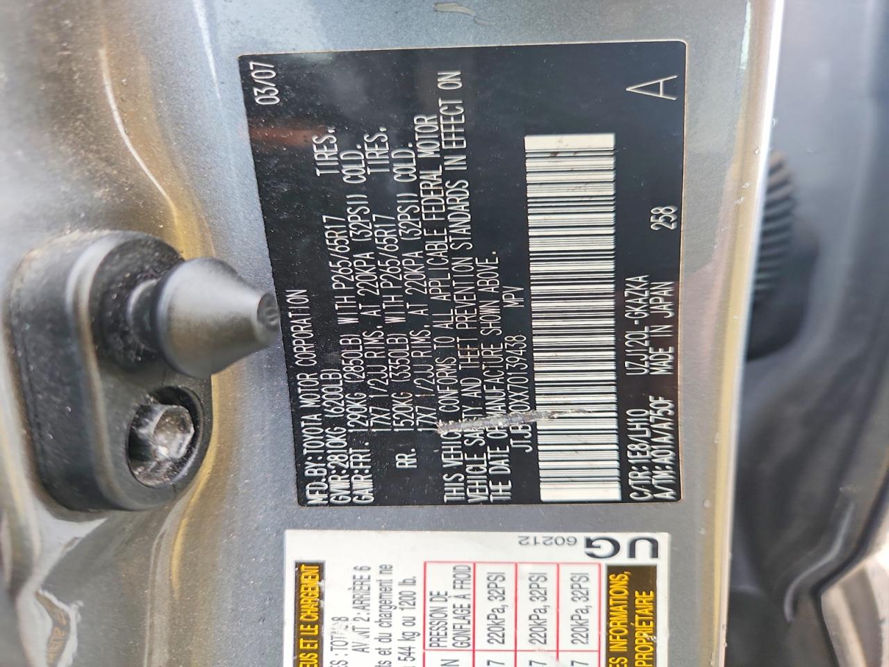 2007 Lexus Gx 470 Gray vin: JTJBT20XX70139438